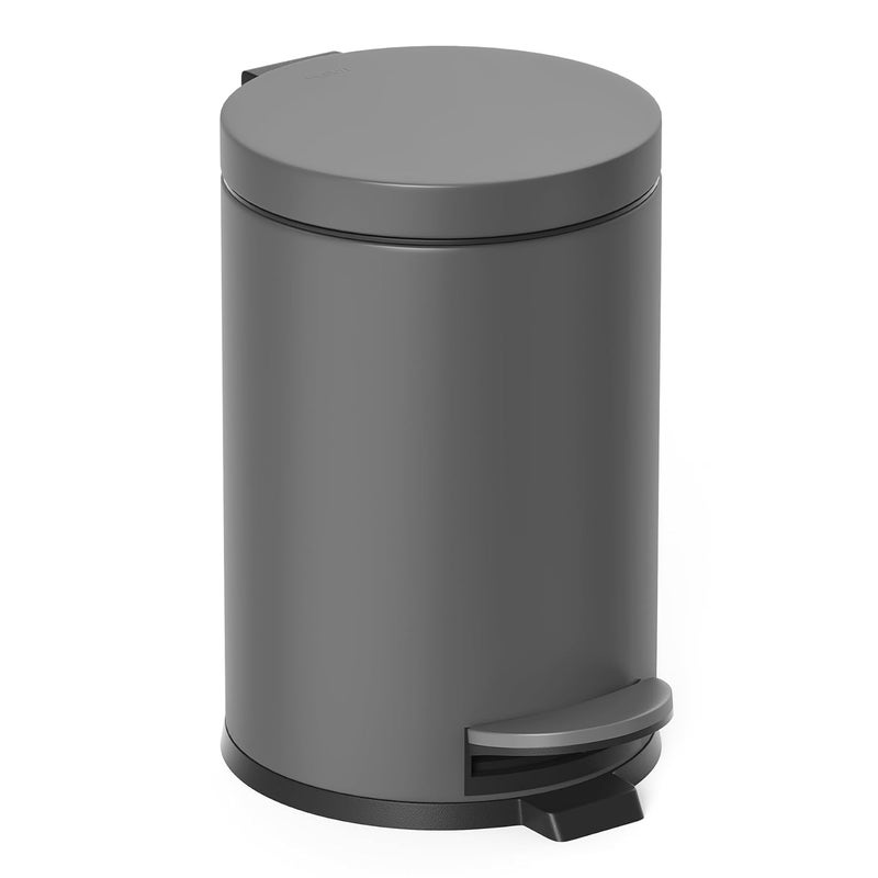 Cesun 1.2 Gallons Small Gray Trash Can, Bathroom Garbage Can with Lid and Foot Pedal, Mini Round Wastebasket for Bathroom, Bedroom, Office, 4.5 Liters / 1.2 Gallons, Gray - Image 1